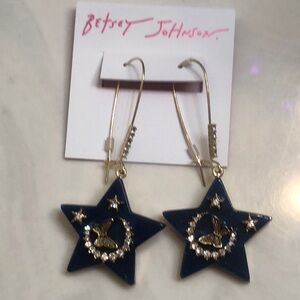 Betsey Johnson Gold Tone Heavenly Creatures Blue Resin Star Drop Earrings NWT